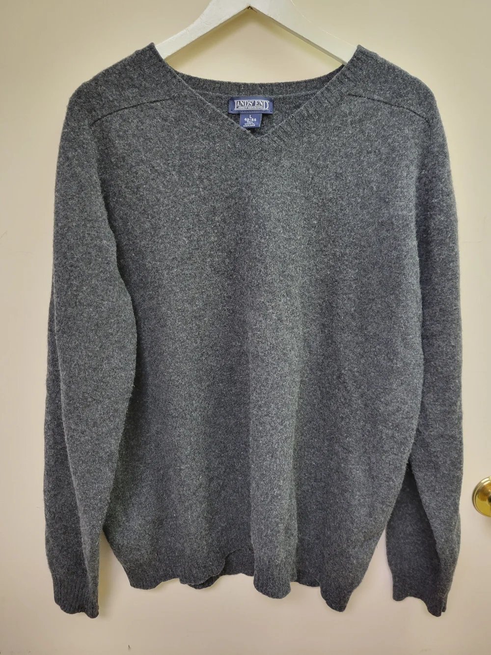 Lands' End Men's L Gray Lambswool Crewneck Pullover Sweater Made In Scotland